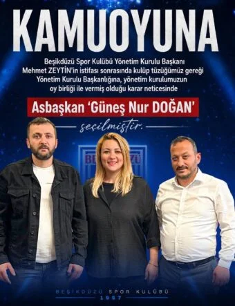 Beşikdüzüspor’da Yönetim Kurulu Başkanı Güneş Nur Doğan Oldu…
